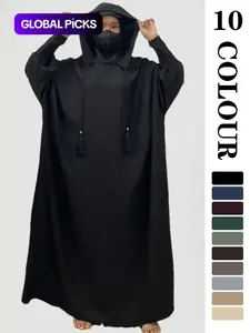 Women's Solid Hooded Dress, Casual Long Sleeve Dress for Fall & Winter, Women's Islamic Clothing for Daily Wear, Modesty Muslim Clothing, Modest Style Dress, Women's Muslim Gowns