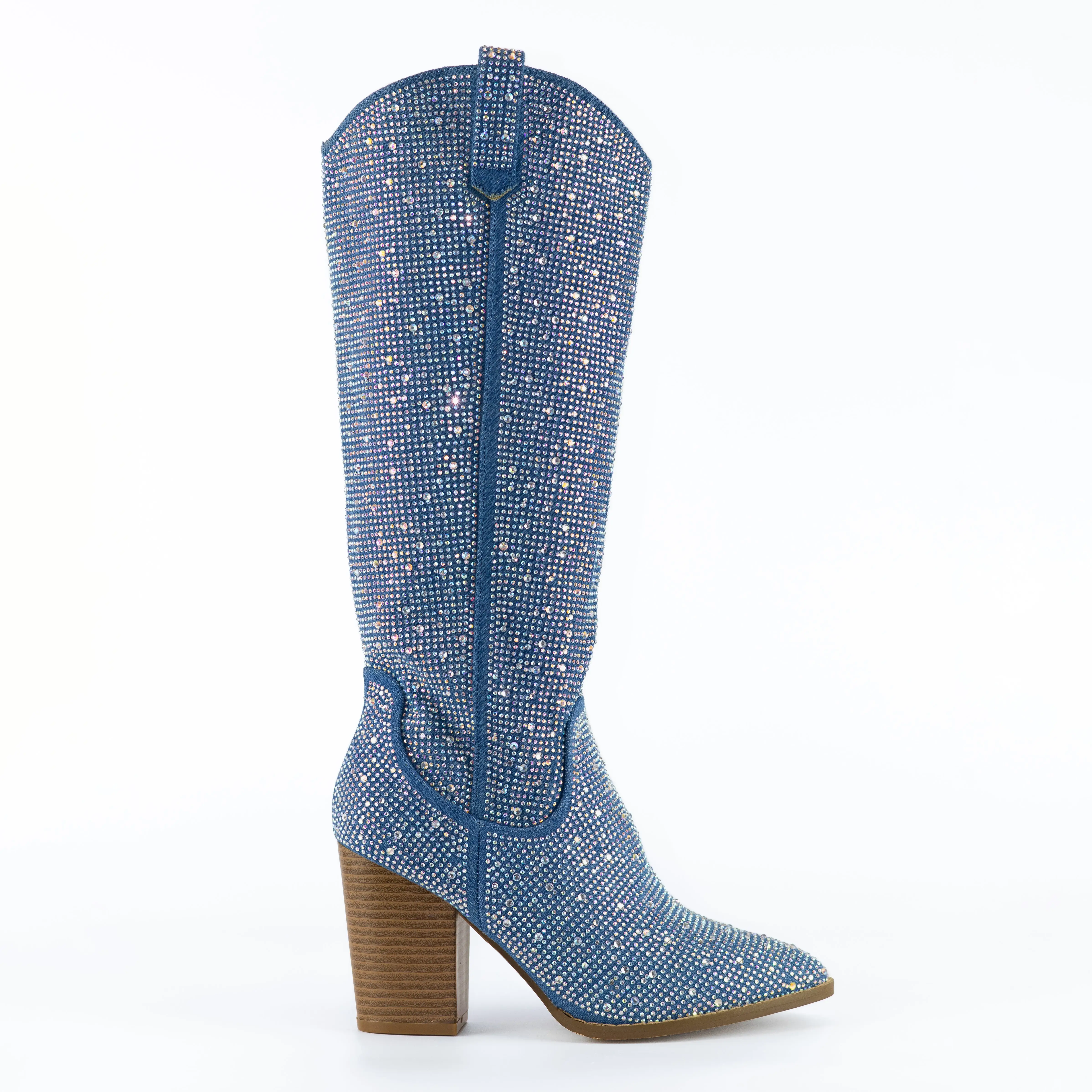 Gemstones - Embellished Mid Heel Cowgirl Boots for Women, Stylish Western Footwear, Elegant Embellishments, Perfect for Festivals