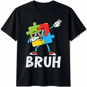 Funny Dabbing Summer T Shirt, Autism Awareness Graphic Tees, Round Neck Short Sleeved Tops Men Clothing Casual Tee Gift For Him Her Black Menswear