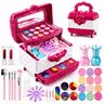 Kids Washable Makeup Set for Girls, Real Cosmetic Toy Makeup Kit with Mirror Case, Princess Pretend Play Beauty Set Gift for Toddlers
