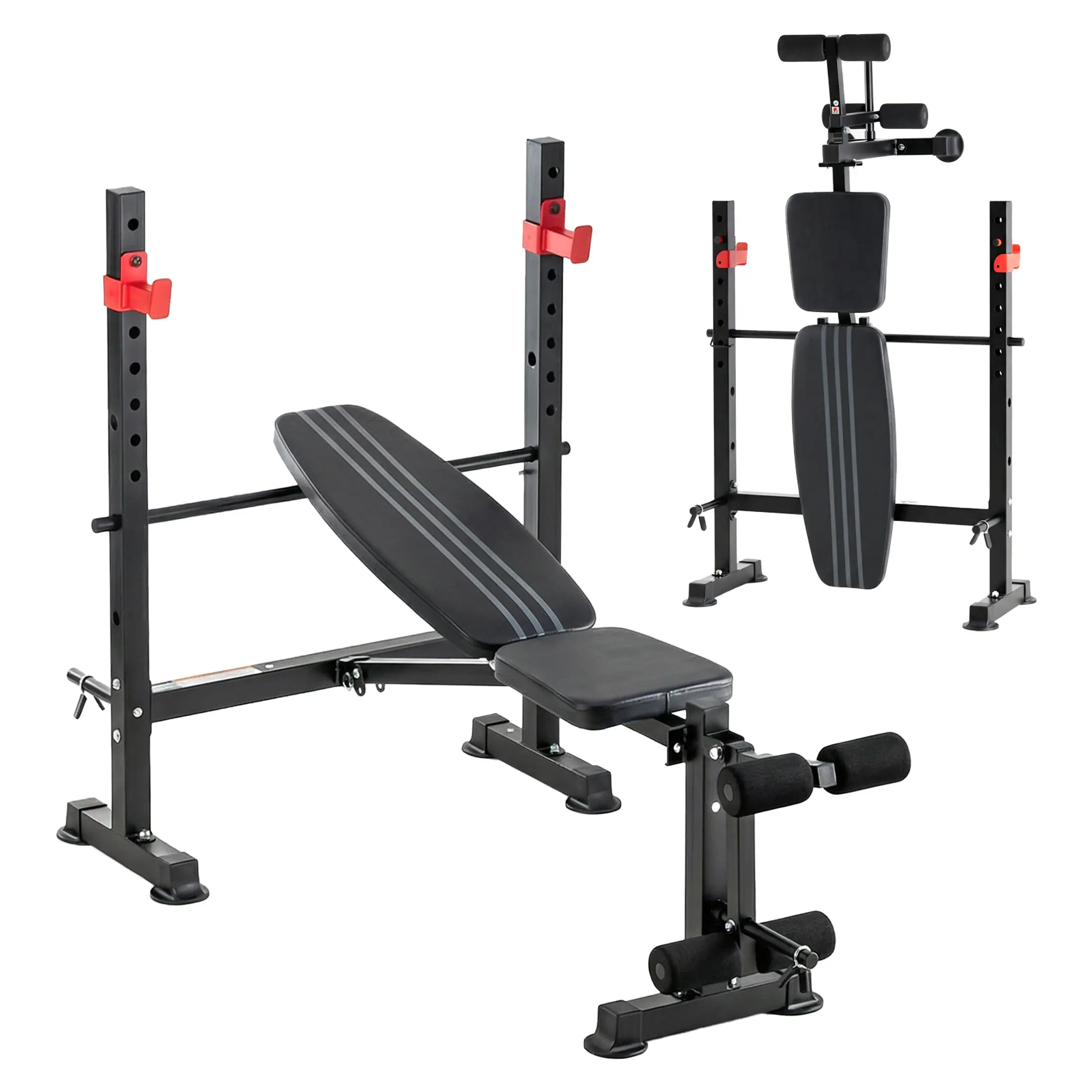 Standard Weight Bench Set , Adjustable Bench Press with Squat Rack, Foldable Flat Incline Decline Workout Bench for Home Gym Full Body
