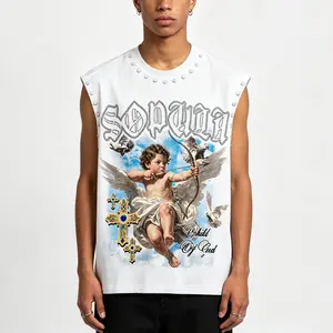 Sopula Men's Retro Angel Cross Graphic Rhinestone Tank Top