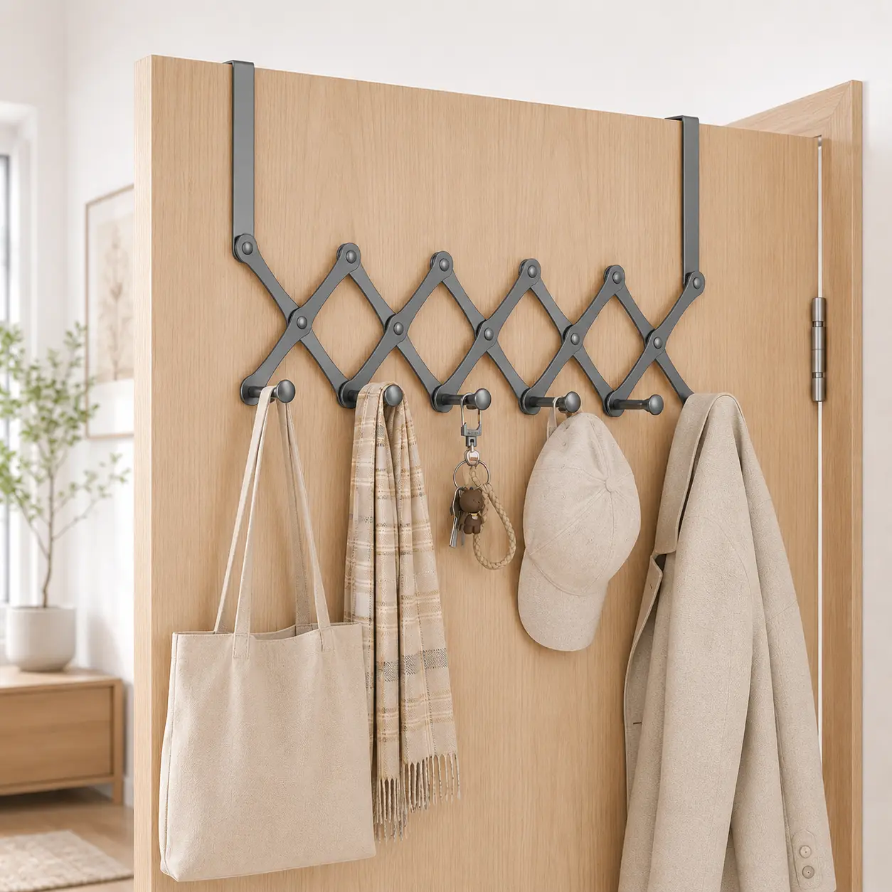 Expandable 6-Hook Wall Mounted Rack, Retractable Folding Hanger for Coats, Bags & Towels, Space-Saving Organizer for Entryway, Bathroom & Kitchen