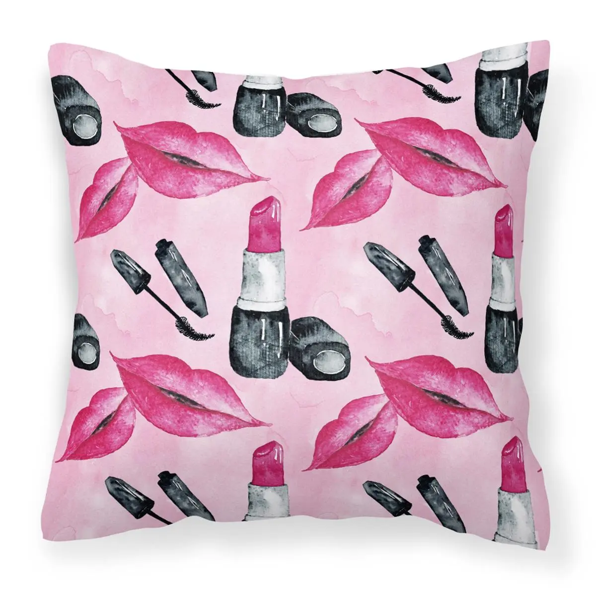 Decorative Polyester Watercolor Diva Lipstick Pillow - 14x14 in, Fade Resistant, Machine Washable, for Home Décor