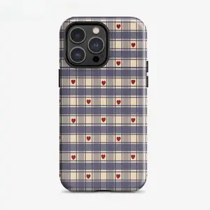 This simple and refreshing checkered heart-patterned double-layer protective case is a durable 2-in-1 device suitable for iPhone 17/16/15/14/13/12/11 Pro Max/Plus/Pro and Samsung Galaxy S25/S24/S23 Ultra series. It's fingerprint-resistant and sweat-resist