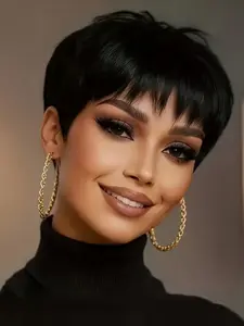 Short Straight Human Hair Wig 6 Inch Natural Brazilian Hair Fully Machine Made Suitable for Women Straight Cut Wigs