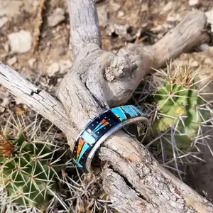 Navajo Inlay Sterling Silver Bracelets, Rings, and Bar Pendants - Handmade with Natural Stones