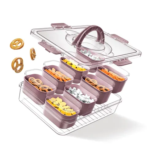 Multifunctional Preserving Box, 8-Compartment Kitchen Food Storage Container with 4-Compartment Option, Grab-and-Go Handle, Leak-Proof Divided Serving Tray, Lids, Freshness Lock, Hassle-Free Cleaning Dishwasher Safe for Charcuterie Lovers