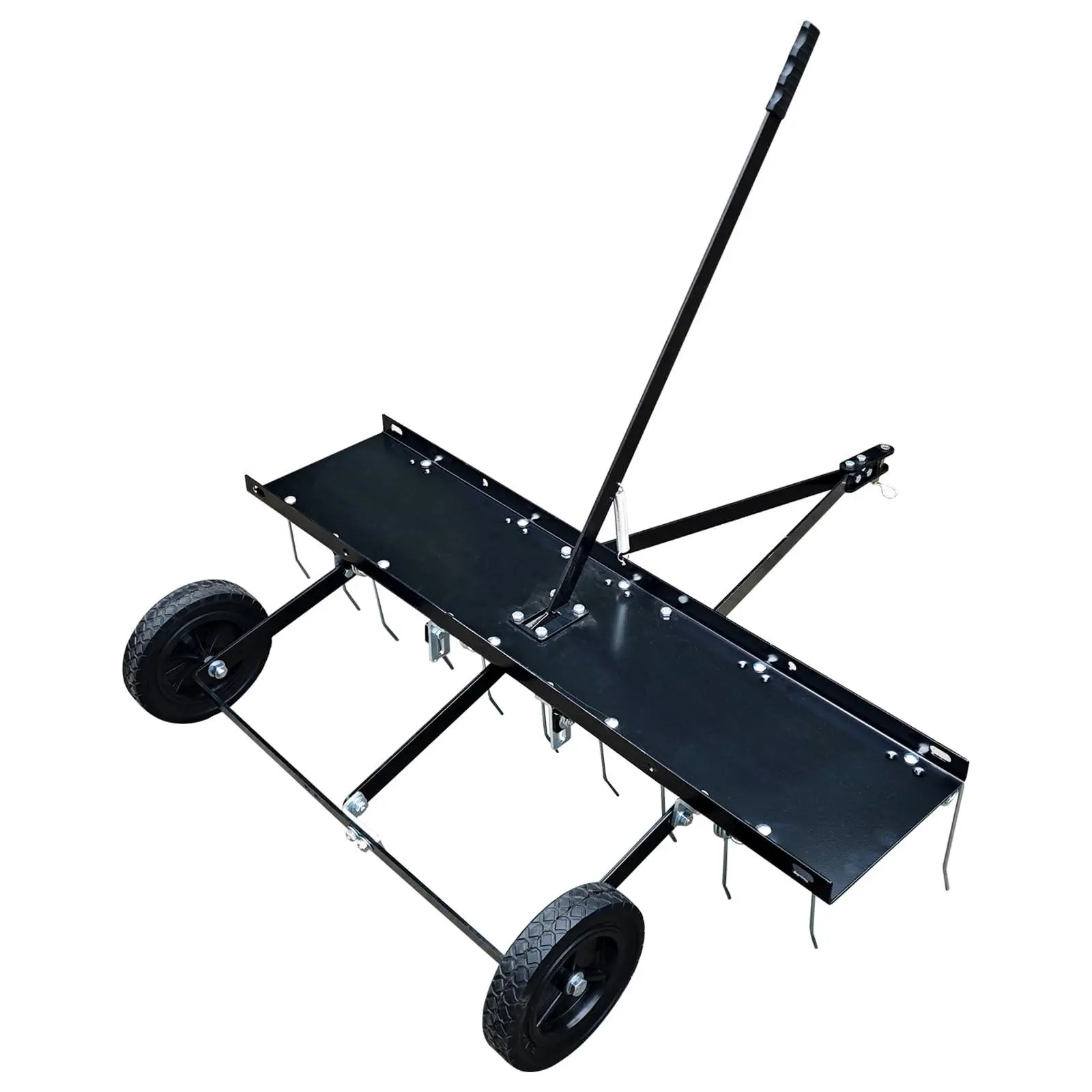 48" Tow Behind Dethatcher Rake with 24 Steel Tines, Lawn Tractor Attachment for Thatch, Leaves & Pine Needles Removal, Compatible with Riding Mower/ATV for Yard, Garden & Farm