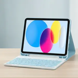 Detachable Bluetooth Keyboard Case for iPad 11/10th Gen 2022/2025 - With Pencil Holder, Square Keycaps, Blue,pink