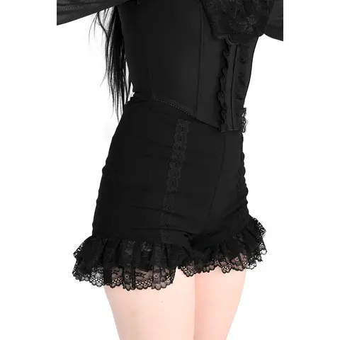 Foxblood Shop Women's Esme Black Lace Trim Bloomer Shorts - Viscose-Nylon-Spandex, Structured Ponte, Zipper-Accented, Elegant Plus-Size 3XL Bottoms for All Seasons, Festival Season Wear