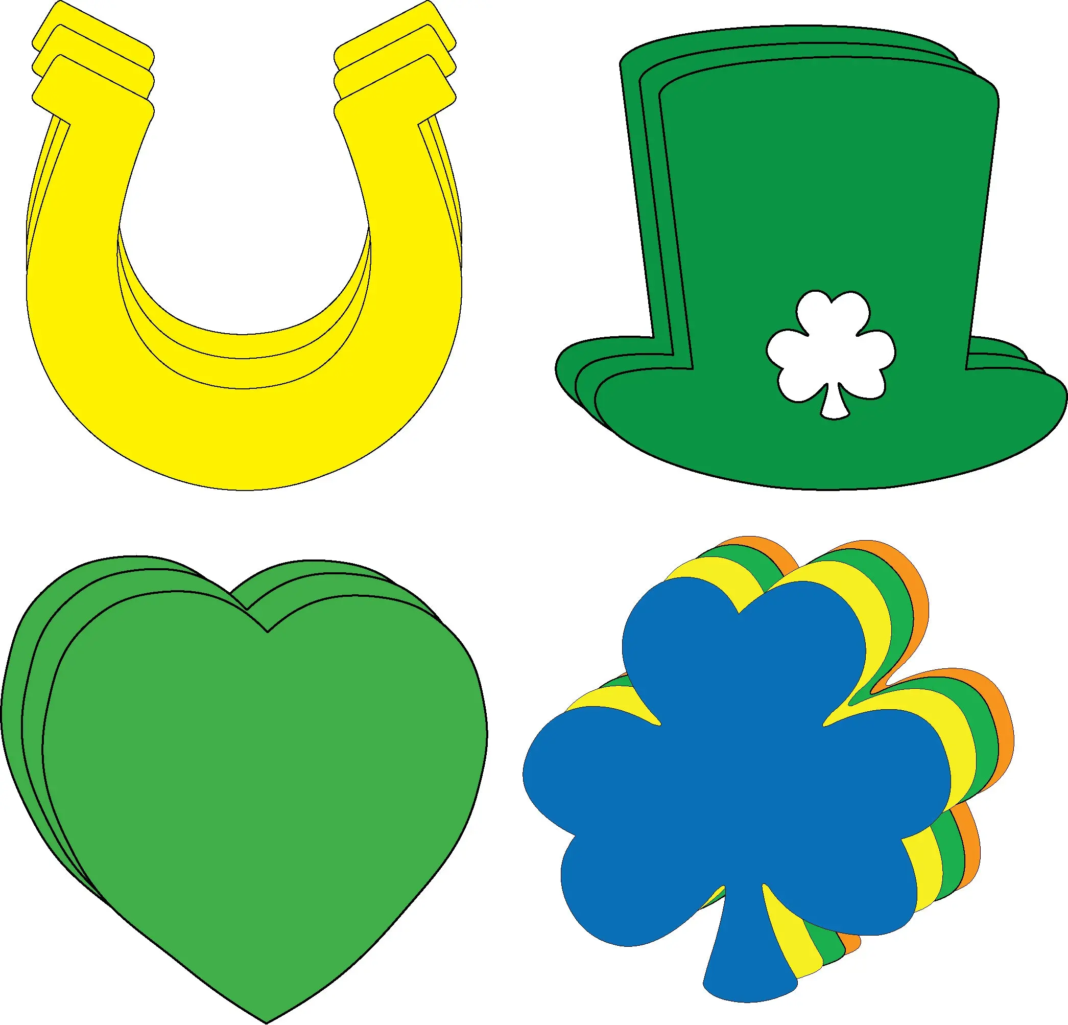 SHAPES ETC. Large Cut-Out Set - Irish Charm, Construction Paper Shamrock Decor for Classroom, Teacher Classroom Decor & School Educational Supplies