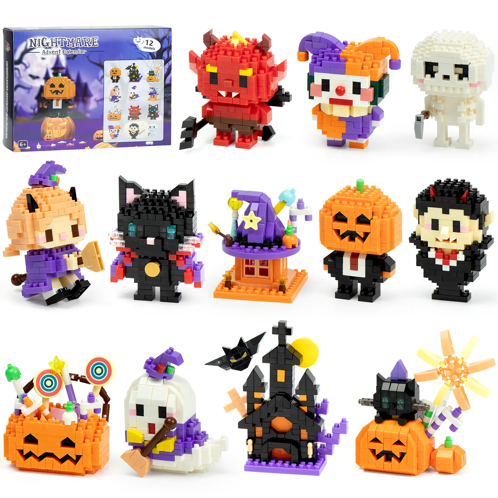 2026 Halloween Advent Calendar Building Blocks Set, 12 Days Advent Calendar for kids, 12 Pcs Micro Block Toys, Party Favor & Trick Or Treat Gifts for Boys or Girls