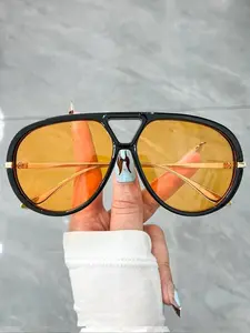 New Fashion Retro Large Frame Glasses, Classic Double Bridge Design, Unisex Street Style Daily Wear Decorative Eyewear