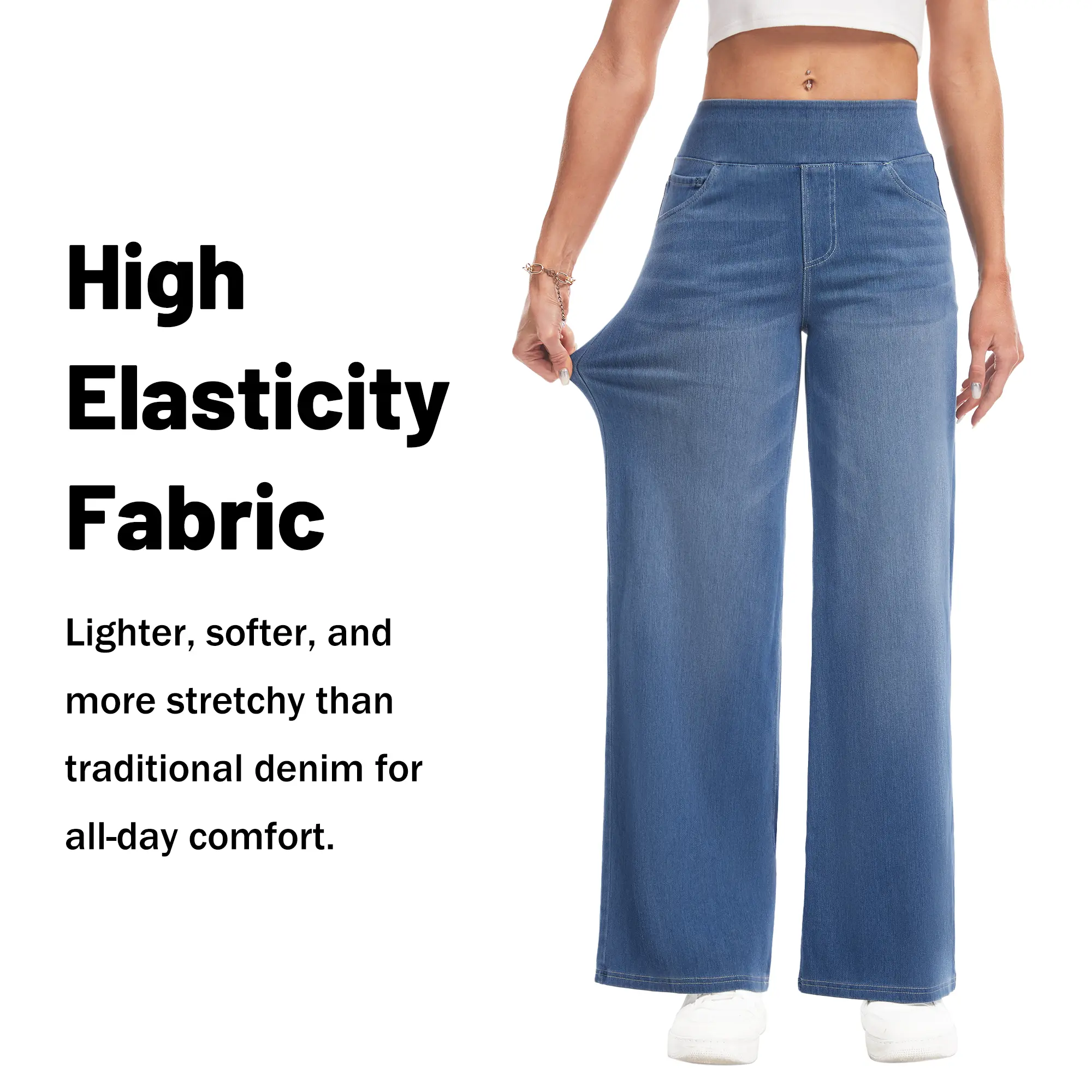 YUCOLEN Wide Leg Stretchy Jeans for Women Loose Fit Elastic High Waist Pants Pull On Baggy Fit Jeans Tummy Control Trousers Casual Work Wear (Regular Inseam) SummerVibes YUCOLEN Wide Leg Stretchy Jeans for Women Loose Fit Elastic High Waist Pants Pull On Baggy Fit Jeans Tummy Control Trousers Casual Work Wear (Regular Inseam) SummerVibes