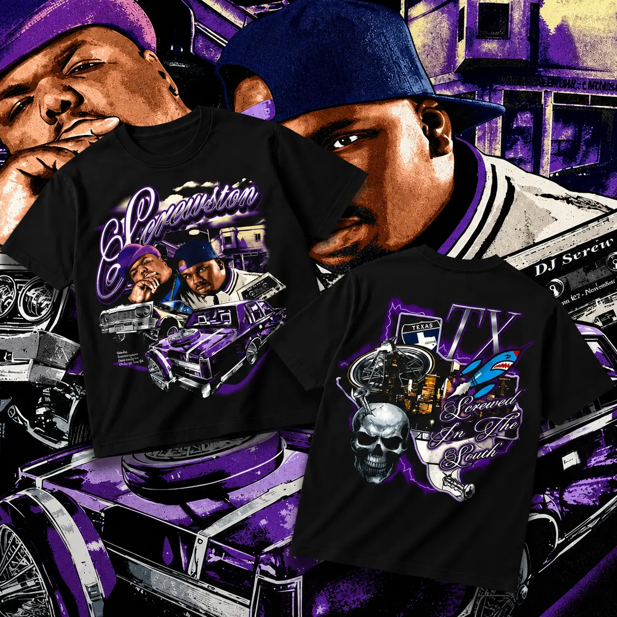 Screwston TX Screwed In The South Heavy Cotton Unisex Graphic T-Shirt Hoodie Houston Rap Hiphop Texas Screwed Up Click DJ Screw 713 Crewneck Tee, Vintage Streetwear Graphic T-Shirt Direct To Garment Breathable Print