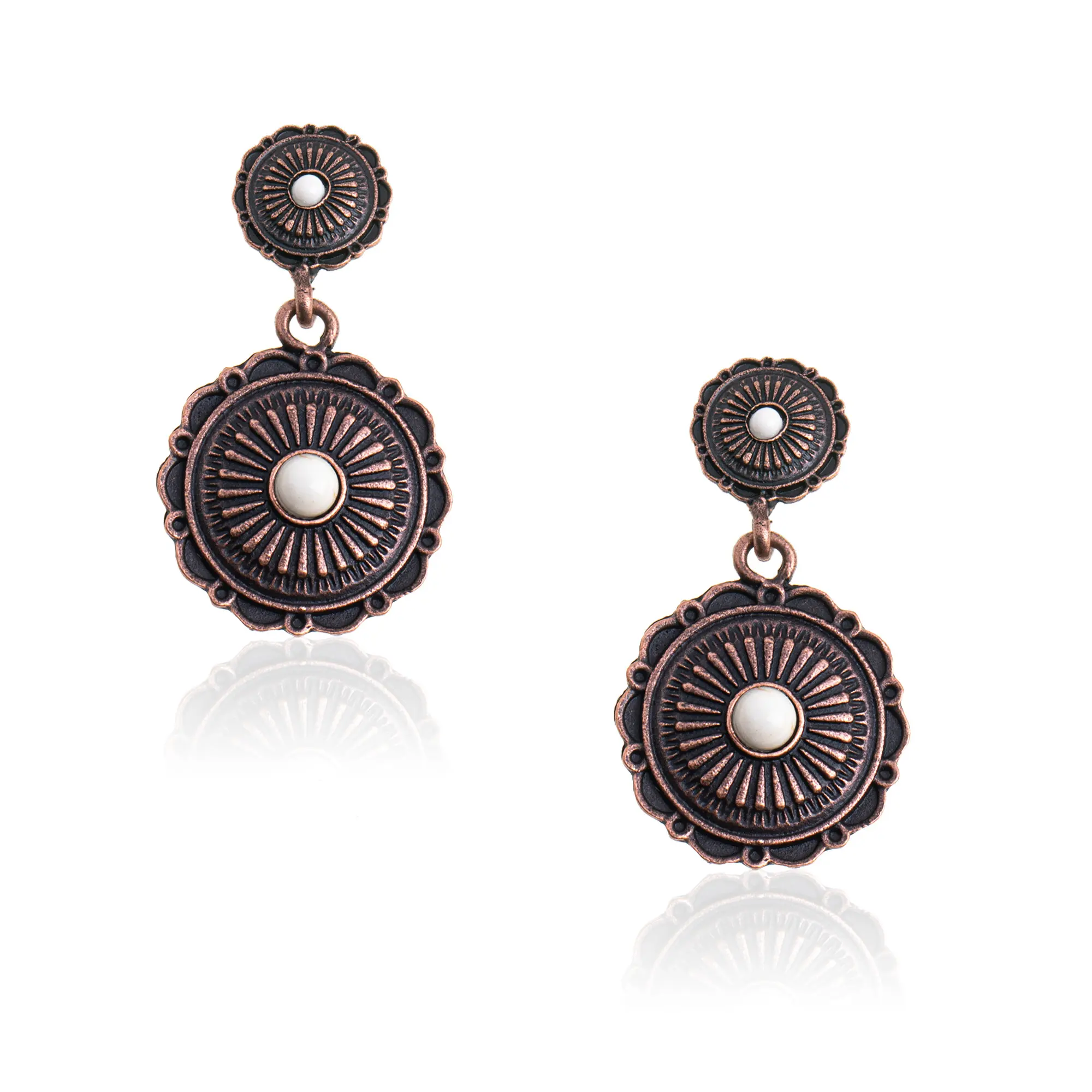 Rustic Couture's Western Turquoise Earrings for Women Statement Western Country Jewelry, Vintage Copper/Silver Plated Drop Earrings with Turquoise/White Stones, Southwestern Rodeo Statement Earrings