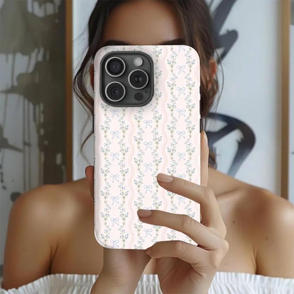 Preppy Bow Delicate Floral Cottage Core Coastal Grandma Clean Girls 2 in 1 Phone Case with durable, shock absorbing, stylish design. Compatible with Iphone 11, 12, 13, 14, 15 and 16 Pro Max and Pro Plus Series A creatively designed new phone case, perfect