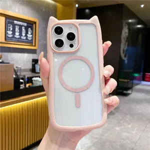 Cat Ear Iphone Case Magsafe Wavy Covers Cute Protective Anti-drop Wireless Charging PC material