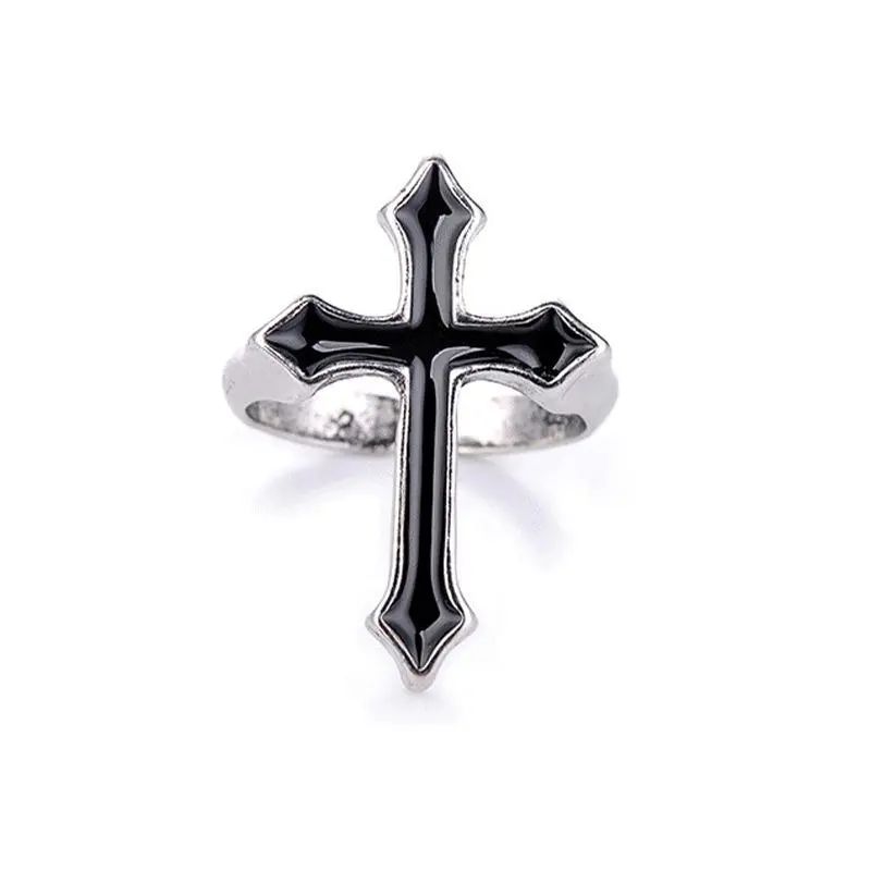 [Limited-Time Event] Open Adjustable Cross Statement Ring - Retro Niche, Simple, Versatile Hip-Hop Punk Artificial Gemstone Fashion Jewelry Accessory with Geometric Design, Statement Rings, Fashion Ring