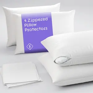 4 Pack of Pillow Protectors with Zipper Standard Size, Effective Dust Protection, Quiet, Stay in Place Pillow Covers, Breathable Case for Pillow Lifespan Extension 20x26, White