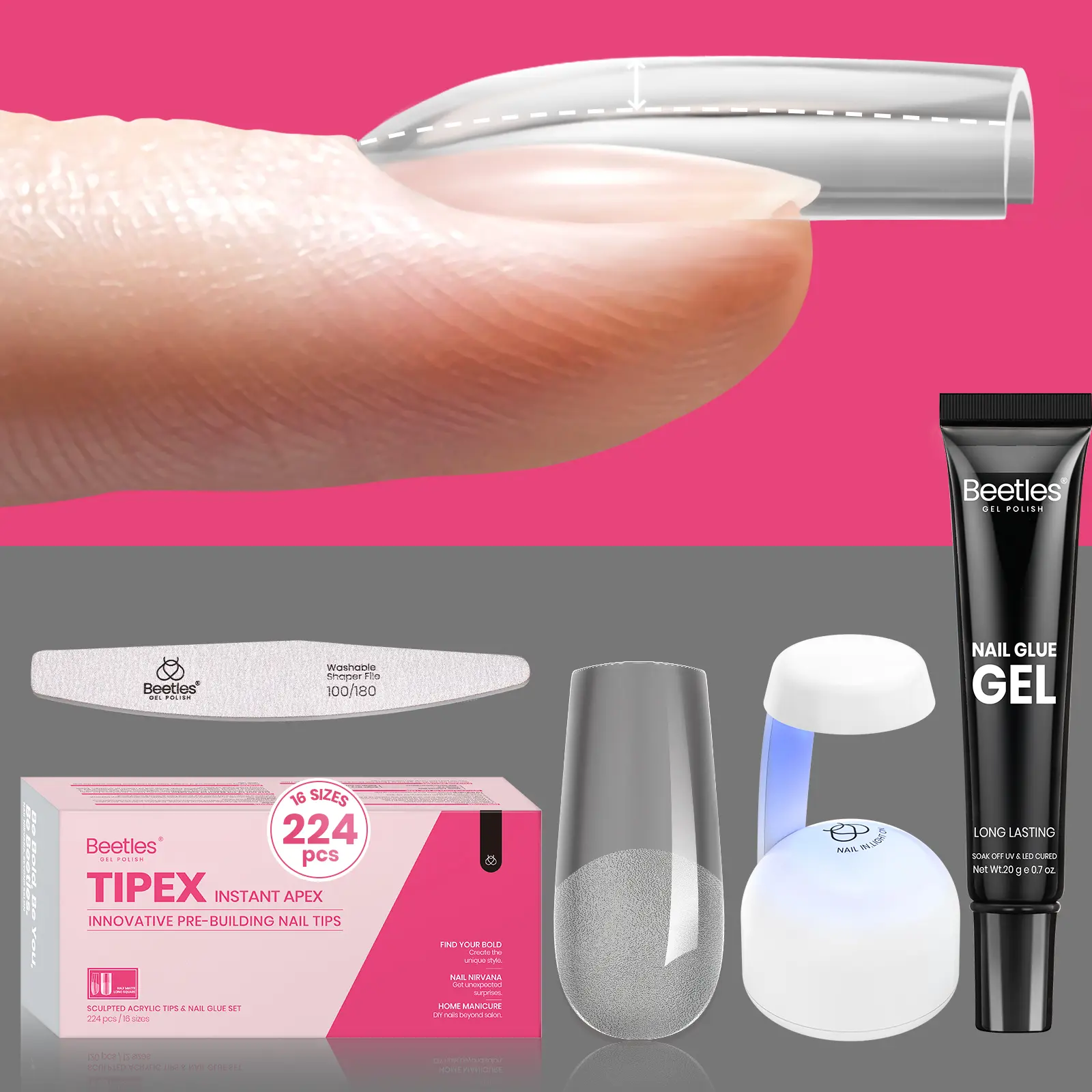 224Pcs Medium Square Nail Tipex Kit