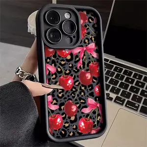 Phone Case: 1pc Cherry Bow Leopard Print Phone Case Suitable for Apple iPhone 17 E Air Pro ProMax iPhone16 15 14 Plus 13 12 Mini 11 X XS XR Antidrop Phone Case Shock Proof All Inclusive Lens Protection Funky Cute Can