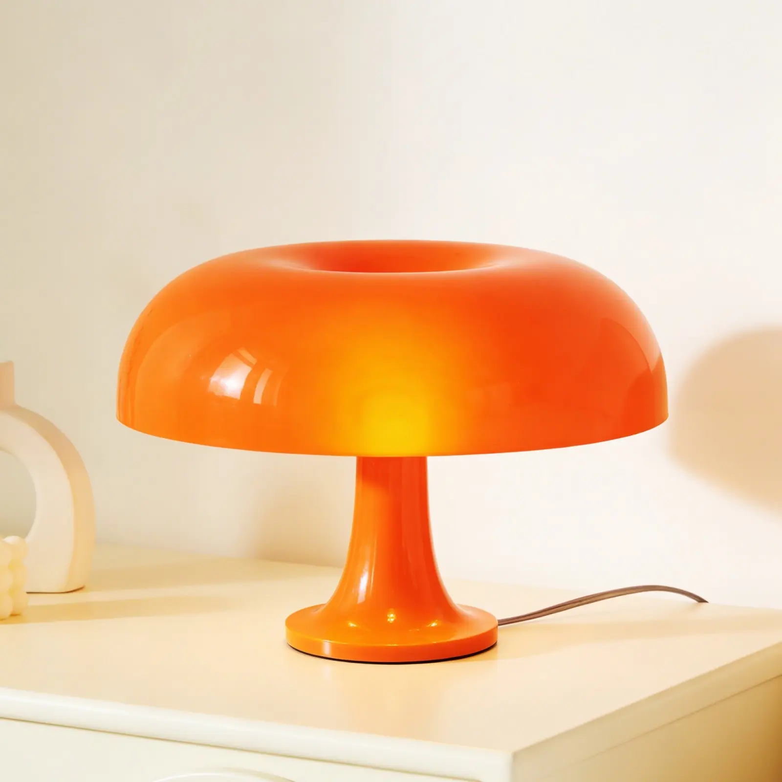 Retro Orange Mushroom Table Lamp, Mid-Century Modern 3-Color Dimmable Desk Lamp with 4 Bulbs Included for Bedroom Living Room
