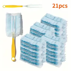21Pcs Disposable Static Duster Set, 20Pcs Blue Dust Cloths With Handle, Replaceable Duster Head, Multi-functional Cleaning Tool For Home Furniture Keyboard Car Interior