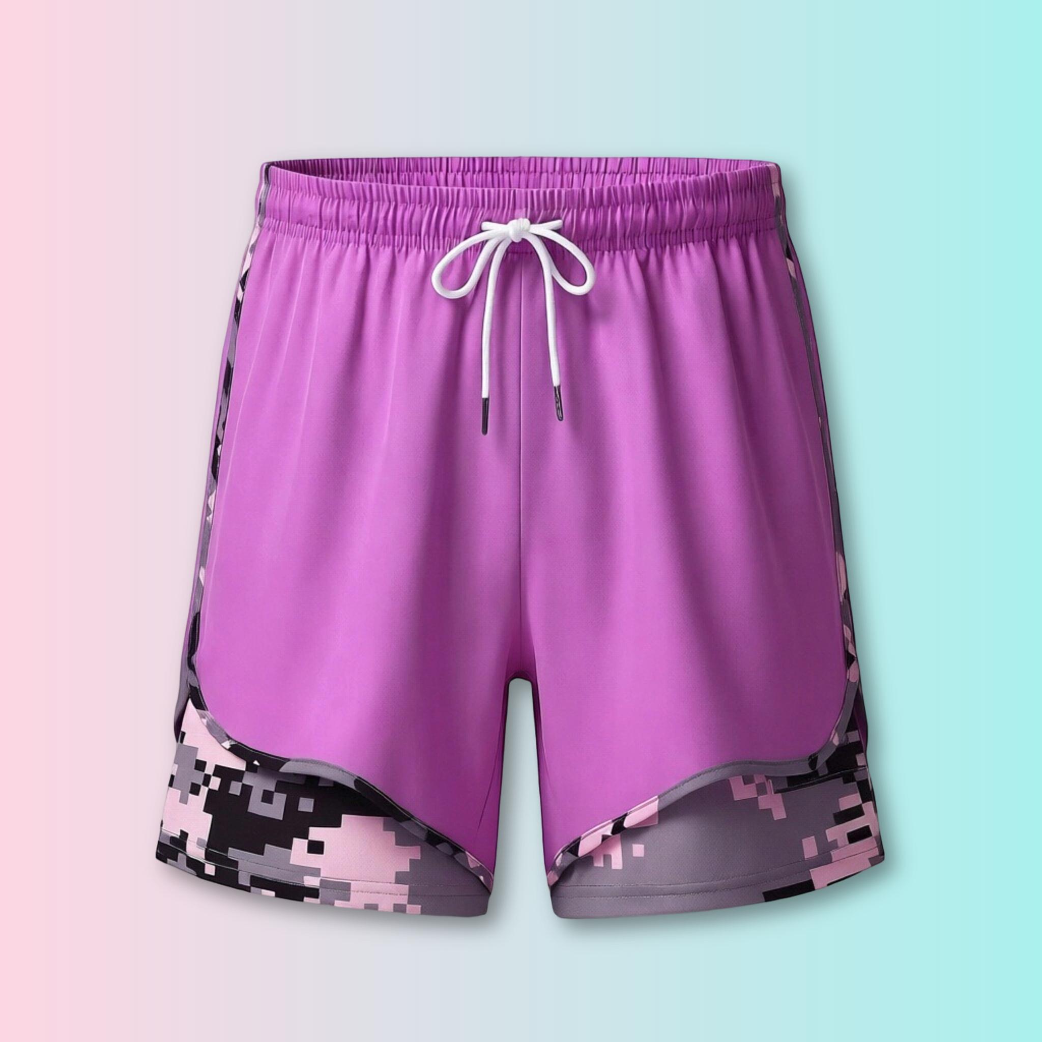 Women's 3-Pack Anti-Exposure Layered Elastic Gym Shorts - Quick-Dry Polyester Camo Athleisure Bottoms, Women's Gym Wear for Running, Fitness