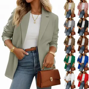 Fessceruna Women’s Casual Knit Blazer – Long Sleeve, Open Front, Stretchable Work/Office Suit Jacket with Pockets