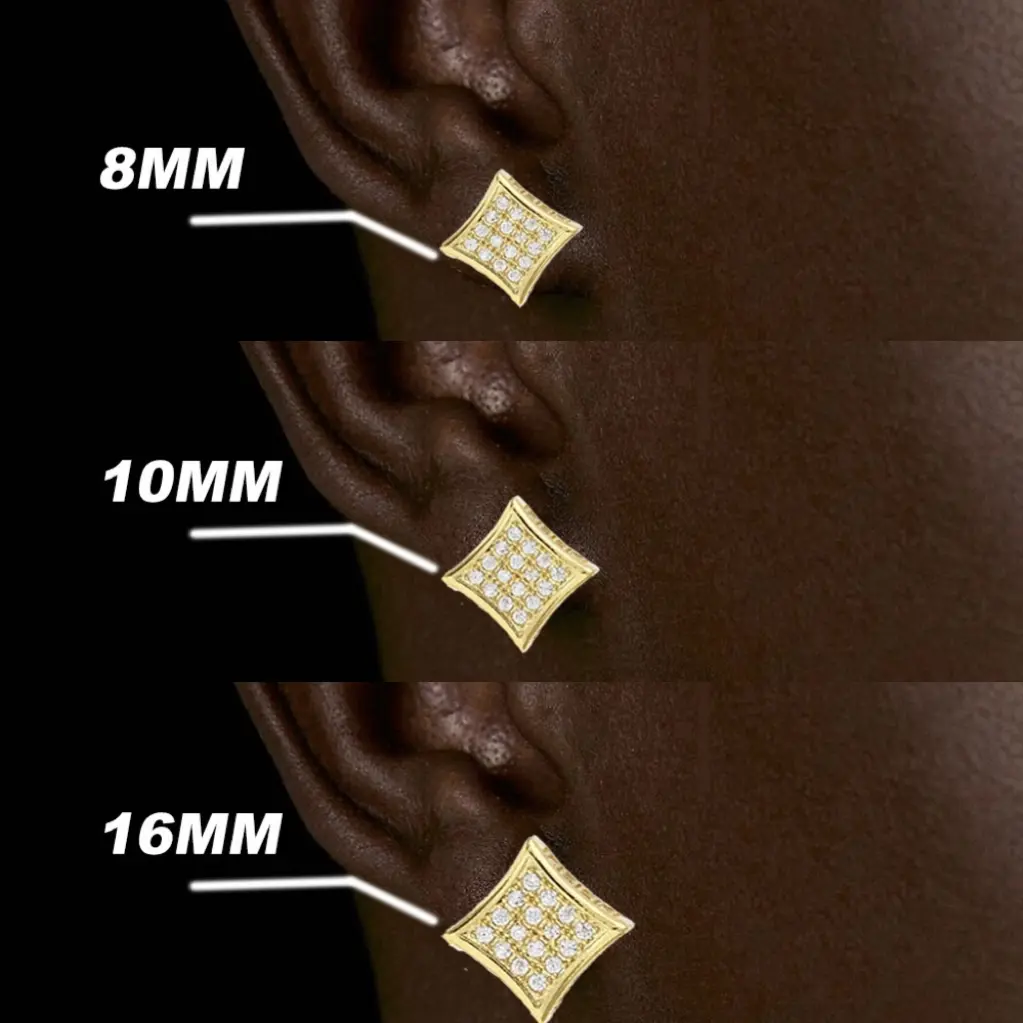 Quadrilateral Zirconia Stud Earrings for Men, Modern Fashion Jewelry in Multiple Sizes, Ideal Boyfriend Gift, Men's Earrings