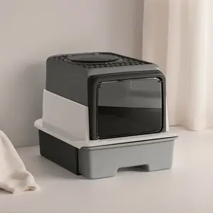 Large Enclosed Cat Litter Box, Top Entry & Front Door, Odor Blocking Litter Pan with Scoop, Easy Clean for Multi-Cat Household