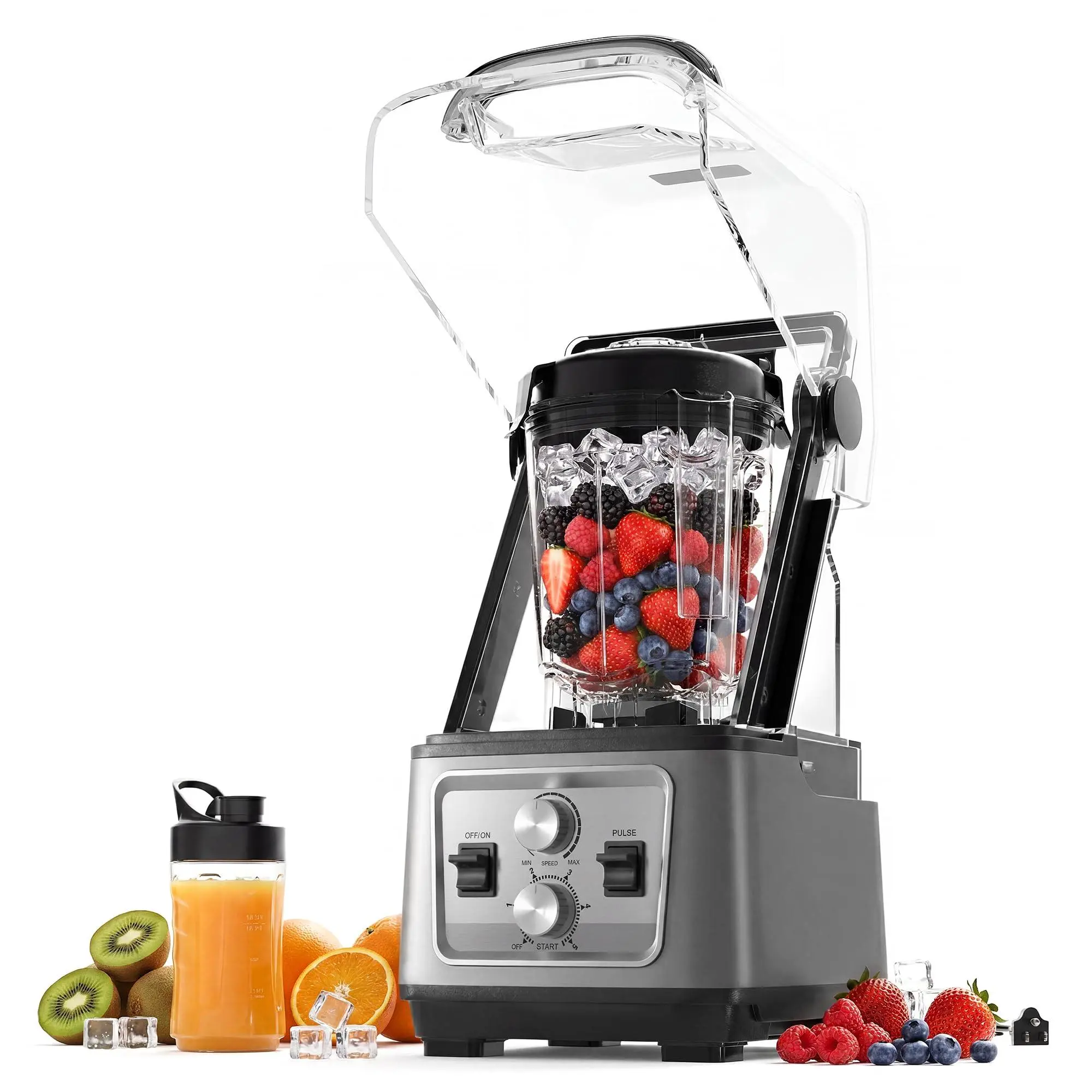 GARVEE 68 Oz Commercial Countertop Blender, 26000 RPM 2200W Max Power Blender with Dual‑Knob Timer Control, 6‑Leaf Serrated Stainless Steel Blade Overload Protection for Smoothies Ice Crushing Food Processing