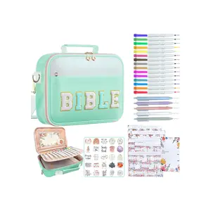 Bible Cover Case for Women,Large Leather Bible Book Covers with Bible Study Supplies, Bible Study Accessories Bible Journaling Kit, Green Church Bag Christian Gifts for Women