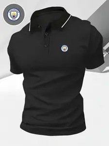 Men Women Summer Fashion Casual Outdoor Sports Short Sleeve Fitted Polo Shirt, Quick-Dry Breathable Easy Wash, Manchester City Football Team Logo Print