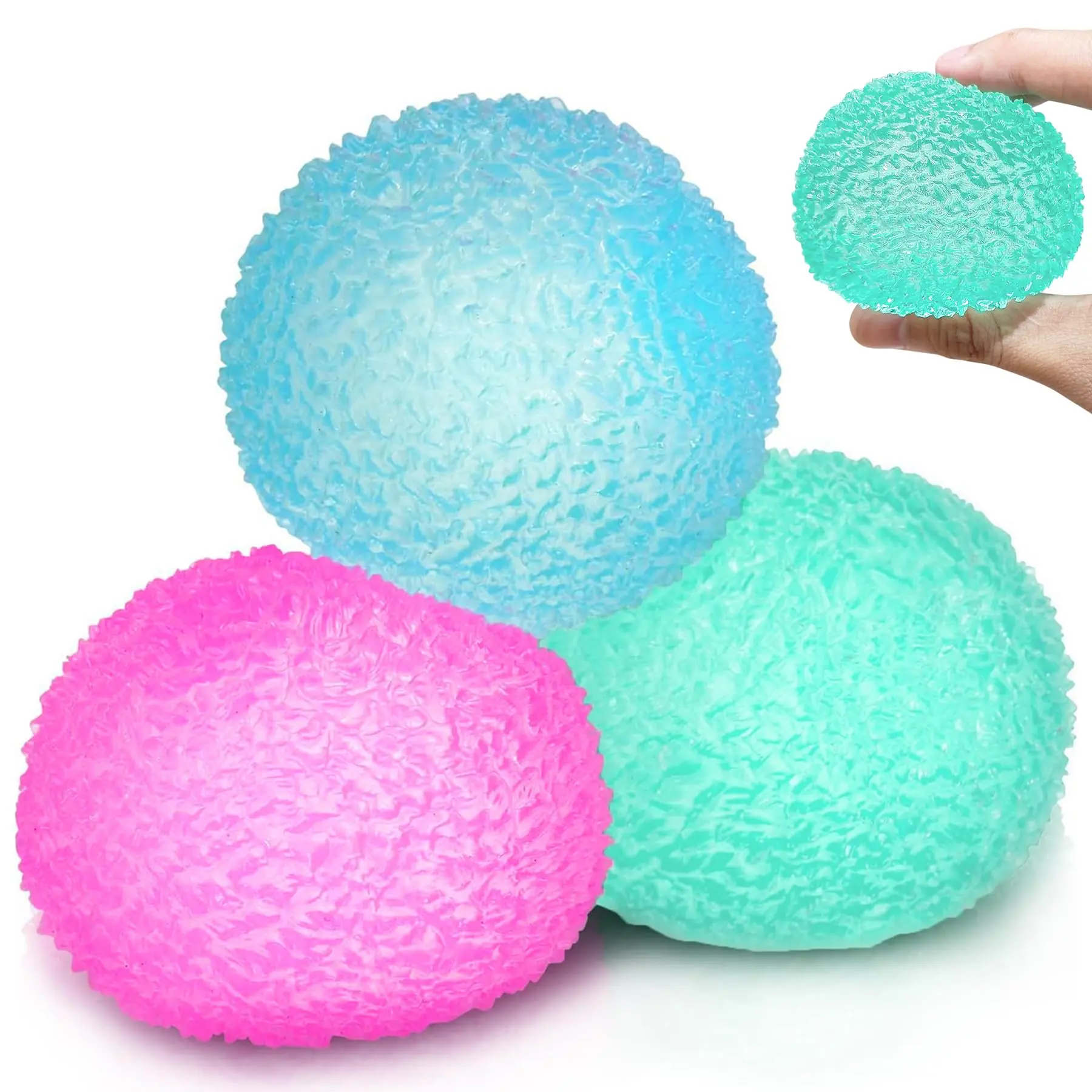 3pc Stress Balls for Adults-Squishy Ball Sensory Textured Memory Gel Fidget Toys-Hand Exercises Squeeze Ball for Strength-Valentines Day Party Favors-Anxiety Relief Sensory Toy for Kids Boys Girls Adults Ages 3 6 8 10 12+