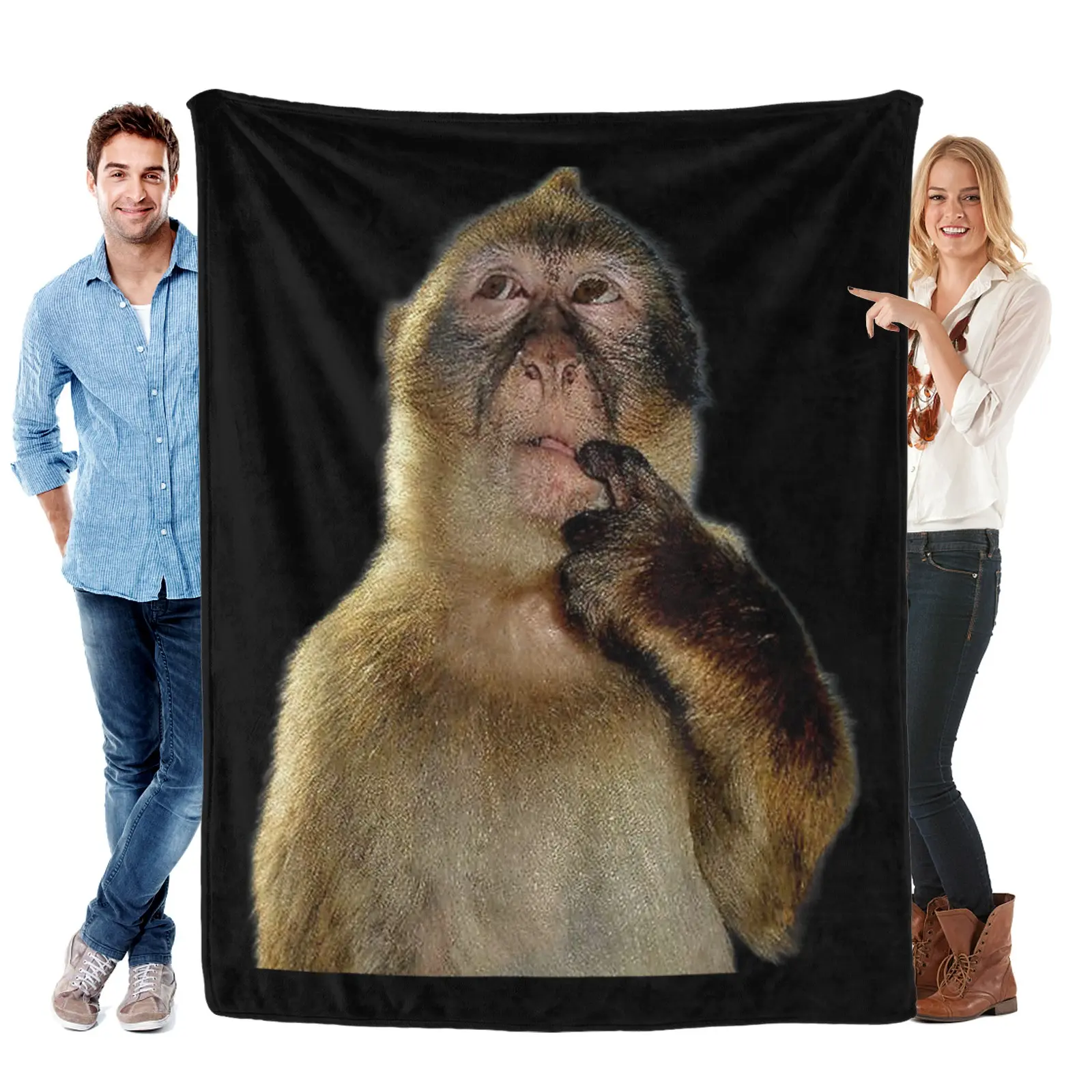 Thinking Monkey Blanket - Whimsical Animal Sofa Decor - Super Soft Plush Flannel Gifts for Animal Meme Fans