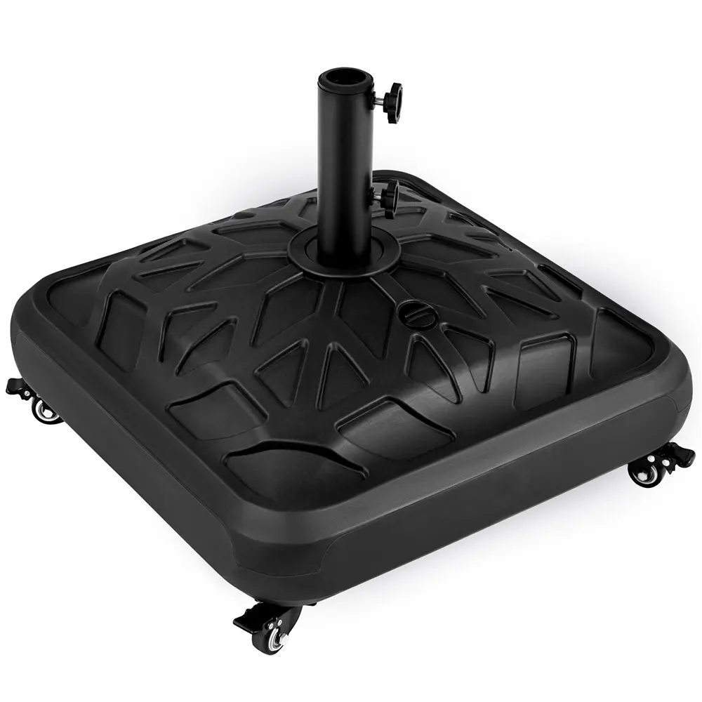Costoffs HDPE Patio Umbrella Base Stand, 37L Steady Water/Sand-Fillable with 4 Lockable Universal Castors, Thumbscrew-Secured Rolling Outdoor Black Base