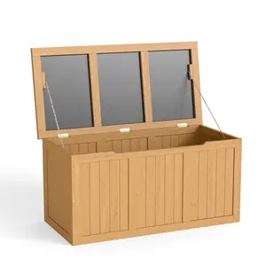 Donext 67 Gallon Outdoor Wooden Deck Box Solid Wood Storage Seat & Table Top for Patio Furniture Cushions Pool Toys & Garden Tools Durable Weather-Resistant Backless Design