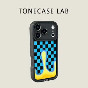 TONECASE LAB Checkerboard Melt Wave Soft TPU Phone Case for iPhone 17 Pro Max 16 15 14 13 & Samsung Galaxy S25 Ultra S24 Ultra Shockproof Retro Trippy Grid Cover