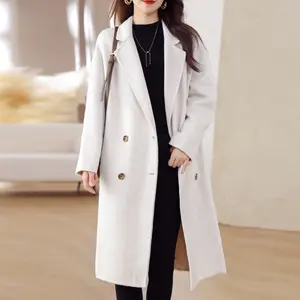 Women's Winter Double Breasted Wool Coat Long Sleeve Notch Lapel Trench