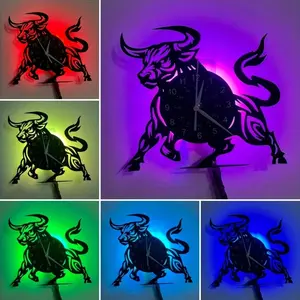 Vibrant LED Vinyl Wall Clock, LED Wall Clocks, Strong Bull Design, Perfect Home Decor, Ideal for Bedroom Living Room Studio Office Hotel