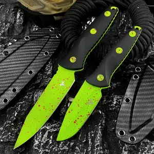 Outdoor Fixed Blade Knife 8Cr13MoV Zombie Green Clip Point Plain Blade Nylon Fiber Handle with K-Sheath Ideal for Camping Fishing Survival Men's Gift