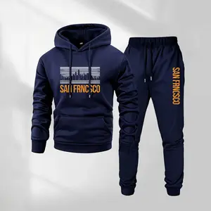 Men’s San Francisco Letter Hoodie and Drawstring Sweatpants Set with Pockets, Casual Athletic Long Sleeve Hooded Jacket and Jogger Pants, Fall Winter Activewear, Everyday Wear for Indoor & Outdoor Sports, Tracksuit Set