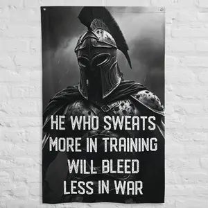 He Who Sweats - Spartan - V1 - Custom Home Gym Flag - Workout Motivation - Custom Gym Tapestry - Gym Banner - Weightlifting Decor - Dorm