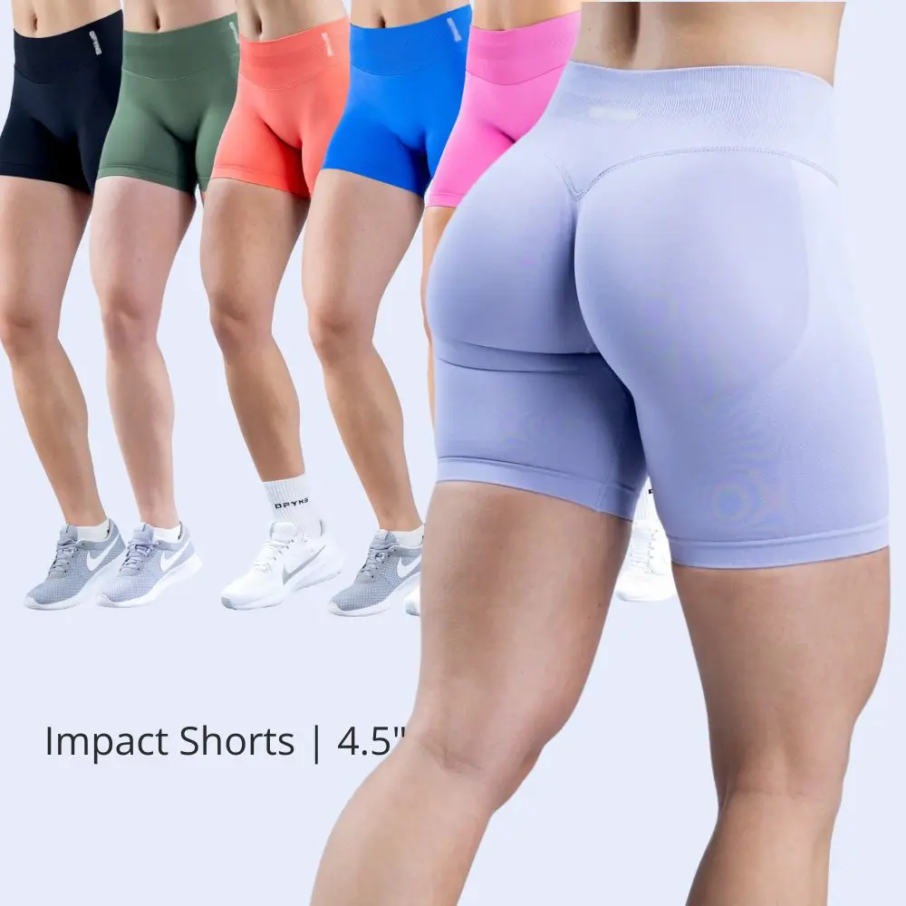 Dfyne Impact Shorts 4.5" Women's Gym Shorts, High Waist Active Wear, Seamless Stretchy Fabric with Glute Contour Shorts