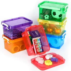 6 Pack Colorful Plastic Storage Bins with Lids 4 Quart Small Storage Boxes with Latching Lids Handle Stackable Clear Colored Storage Organizer Bins for Toy Craft Classroom