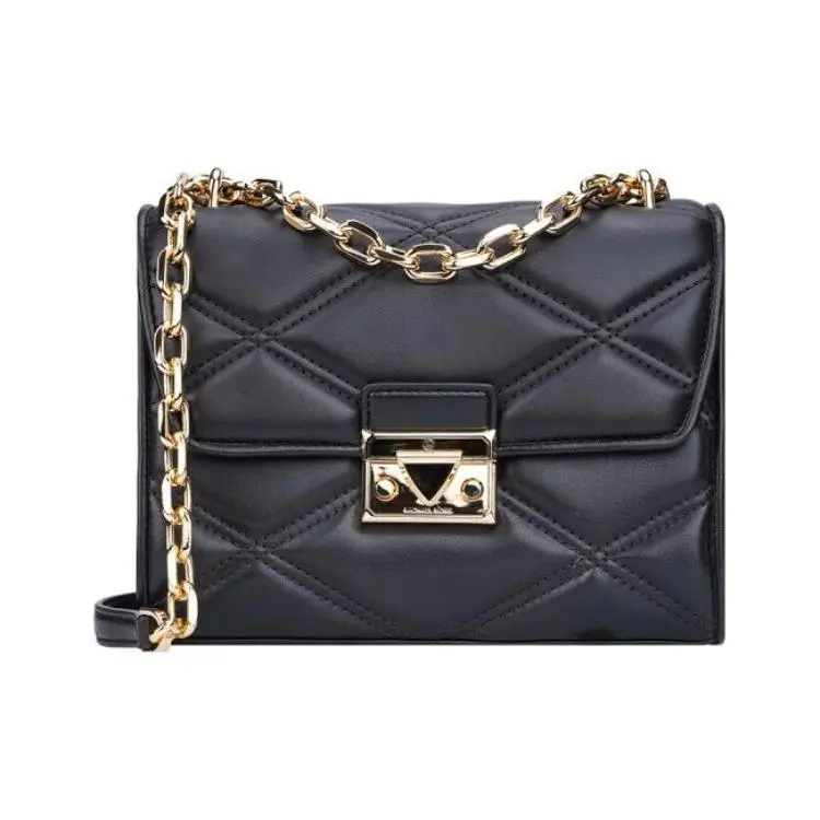 Women's Michael Kors MK Quilted Texture Cowhide Leather Crossbody Bag with Adjustable Logo Accent Chain Strap