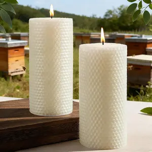 White Beeswax Pillar Candles, 2 Pack Hand-Rolled Beeswax Candles-90 Hours Long , Handcrafted Honeycomb Bees Wax for ,  Themed Gifts for Candle Lovers (2.8x6 in)